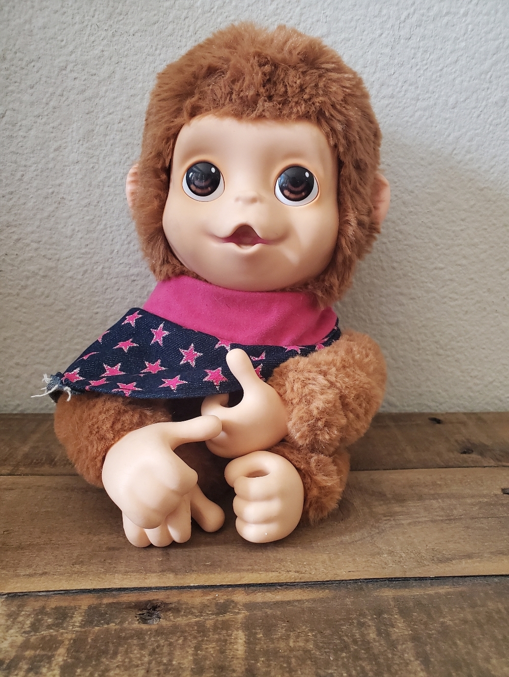 Cute Brown Plush Monkey with Pink Star Bandana
